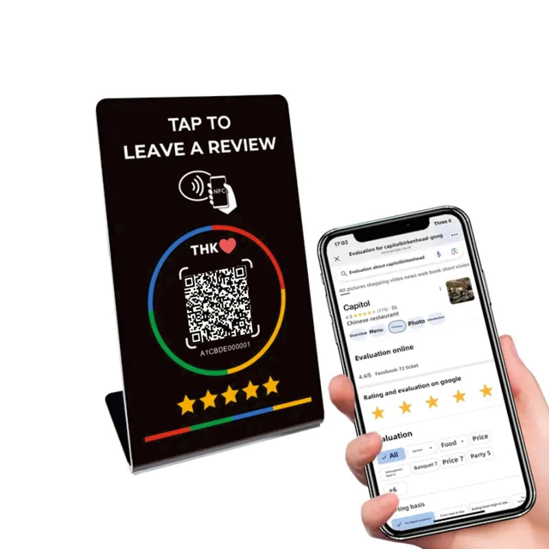 Nfc 215 programmable QR code Google Review Card NFC station table NFC Google Reviews display bending card standing brand bracket