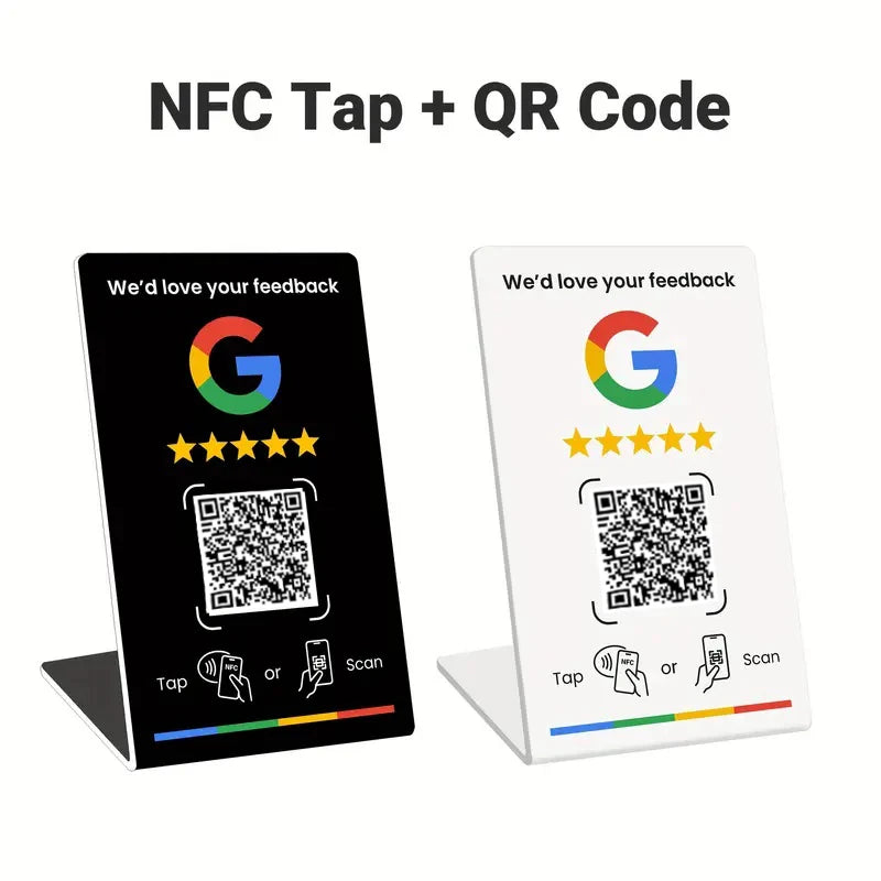 Nfc 215 programmable QR code Google Review Card NFC station table NFC Google Reviews display bending card standing brand bracket